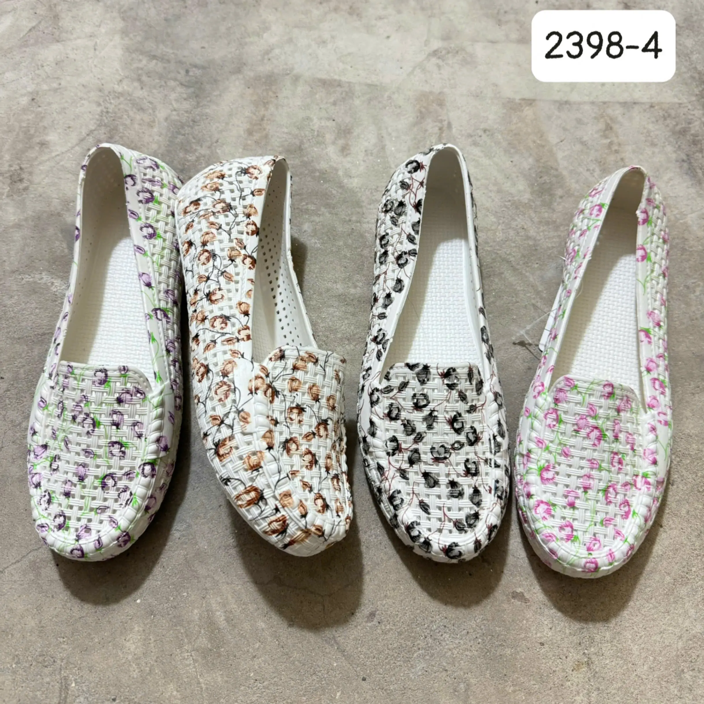 [Mới về] 2398-4 Giày búp bê, Giày bệt nữ 2cm nhựa mềm dẻo họa tiết Hoa nhí lỗ thoáng khí chống trơn trượt siêu nhẹ️️