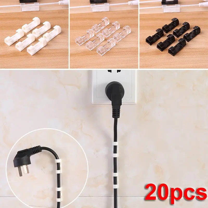 Klip Kord Kabel Dawai Sendiri, 20Pcs, Pengapit, untuk Meja dan Dinding, Pemegang Penyusun Kemas