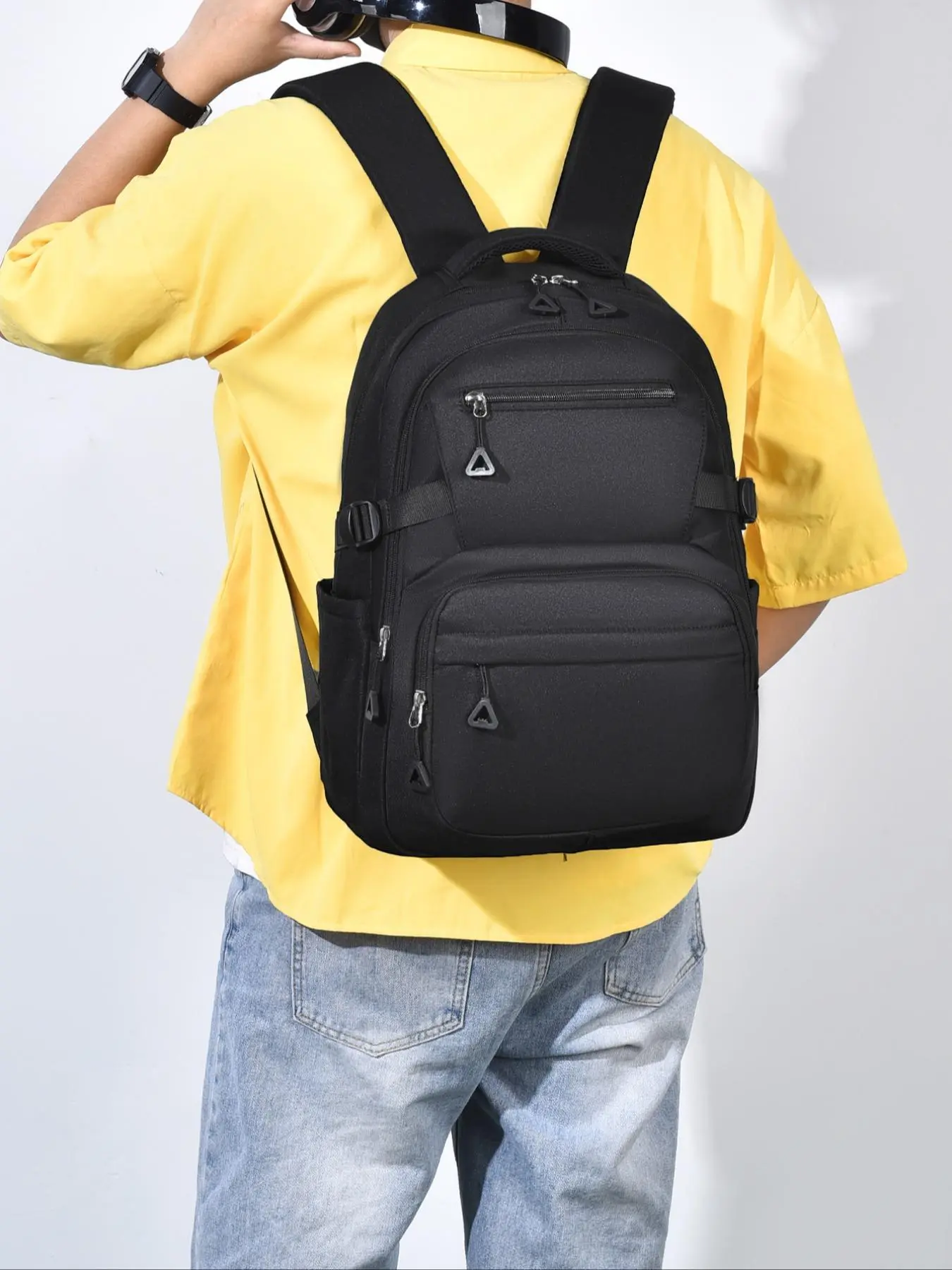 Casual Solid Color Large Capacity Backpack, Minimalist Oxford Zipper Multiple Pocket Backpack, Unisex Simple Plain Student School Bag