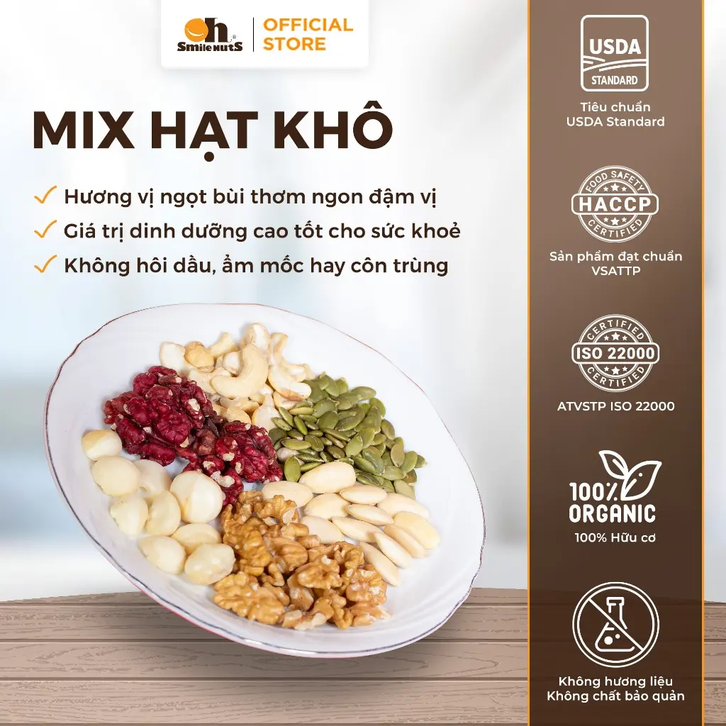 Mix Nhân Hạt Khô nhập khẩu OhSmile Nuts - Ăn Vặt, 250g - 500g - Snack