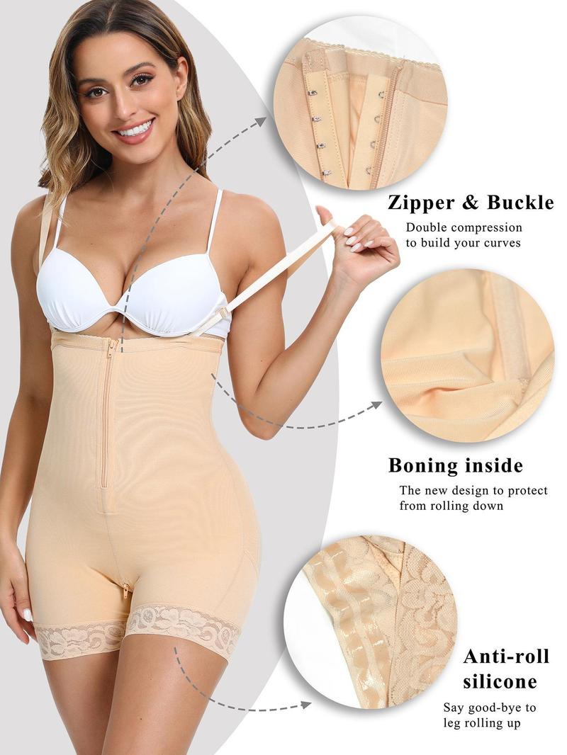 Product Introduction of Women's Solid Zipper Fly Hook & Eye Closure Shapewear Romper, Tummy Control Butt Lifting Shaper, High Stretch Shapewear for Daily Wear, Waistband 6