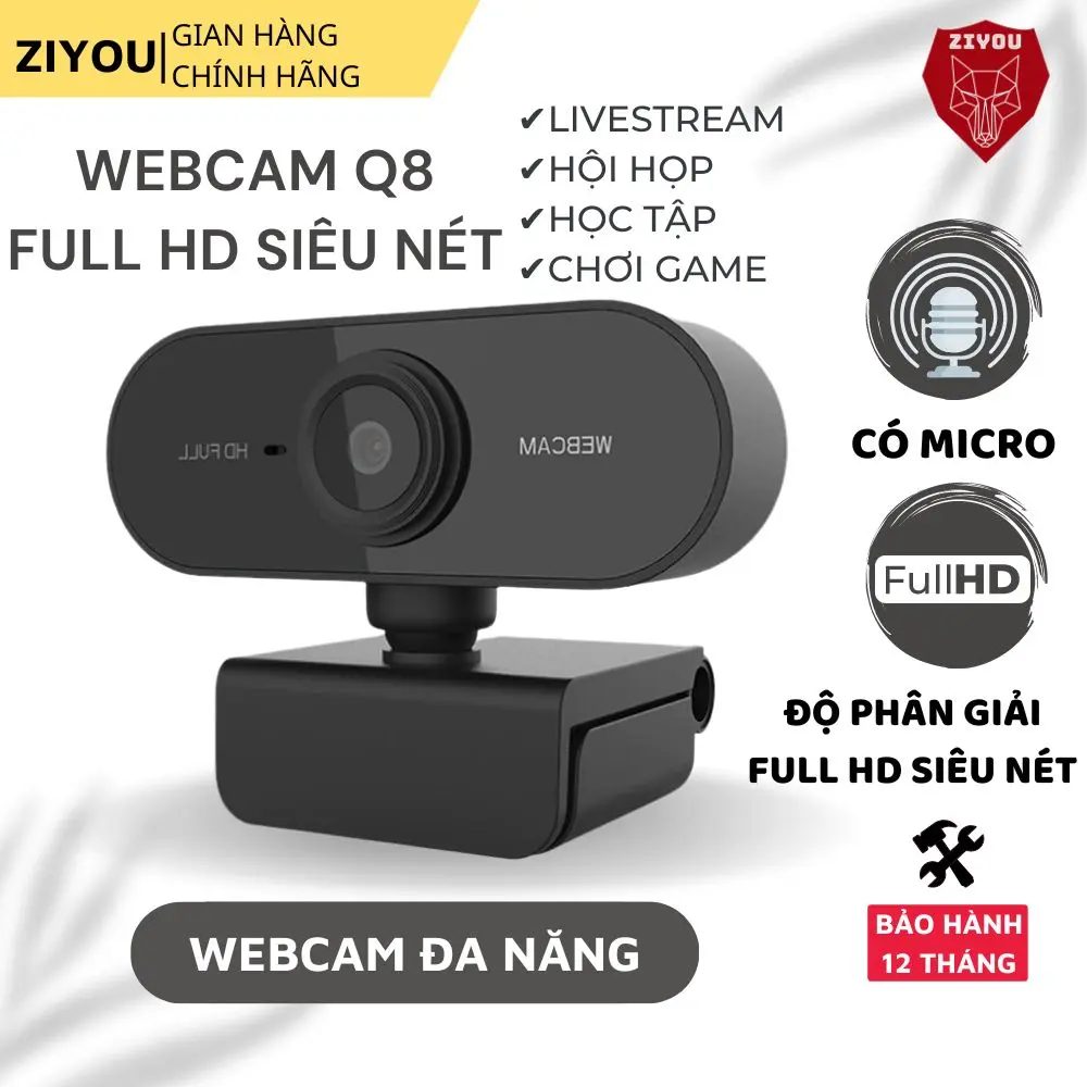 Webcam Máy Tính USB Ziyou Q8 Full HD 1080p Siêu Nét Tích Hợp Micro Đàm Thoại 2 Chiều