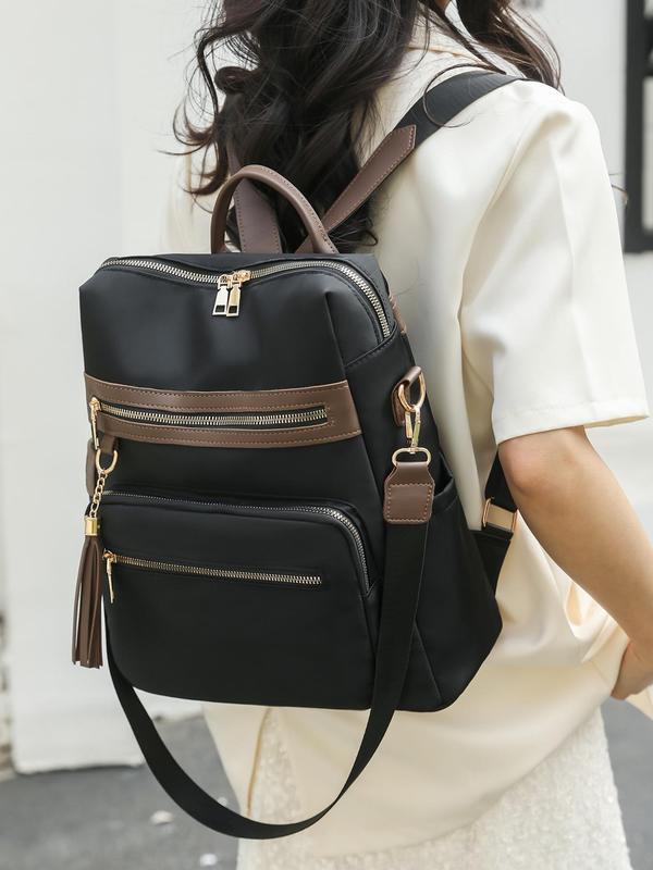 Women's Solid Color Nylon Backpack, Fashionable Large Capacity Lightweight Shoulder Bag, Casual Versatile Backpack for Women & Girls 6