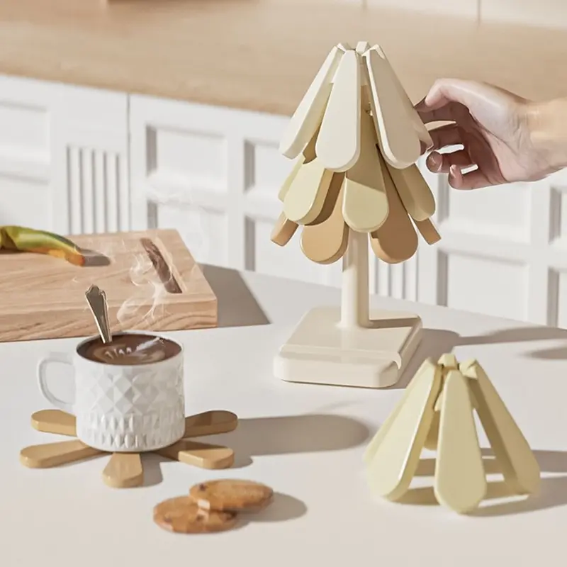 Bộ Đế Lót Ly Uống Nước, Thiết Kế Sáng Tạo, Chịu Nhiệt, Hình Cây Có Thể Gập Lại, Làm Bằng Silicon, Tấm Lót Cốc, Bảo Vệ Bàn, Chống Thấm Nước, Thích Hợp Cho Cốc Cà Phê, Ấm Trà 1