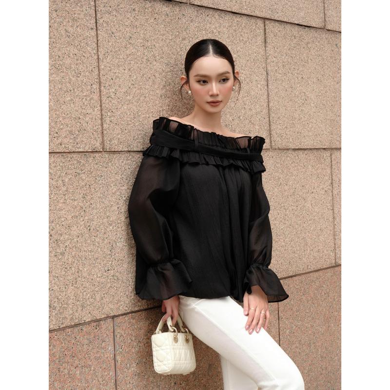  Áo Kiểu  KAYLIN Darling Top  Voan Trễ Vai Tiểu Thư Chất Vải Voan Tơ Ngọc Trai Mềm Mại Phong Cách Tiểu Thư Cá Tính - A96T11 Women Shirt 