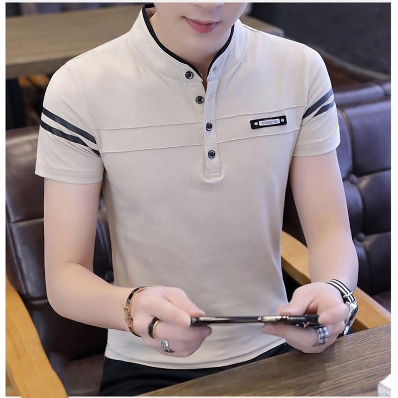  Áo thun nam cổ tàu cổ trụ mẫu đẹp 2024 dáng suông Menswear Nhung Cotton kem Polo Có Cổ 