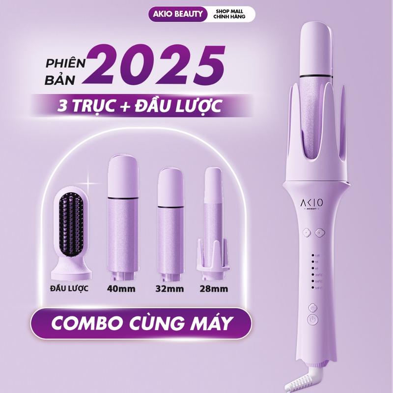 Máy uốn tóc tạo kiểu xoăn tự động AKIO 3 trục thay đổi đường kính uốn 28mm, 32mm và đầu lược, hỗ trợ bảo hành 5 năm