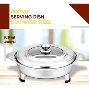 Tempat Makan Prasmanan Fast Food Chafing Dish Stainless Steel Serving Dish Bulat Wadah Lauk Tahan Panas