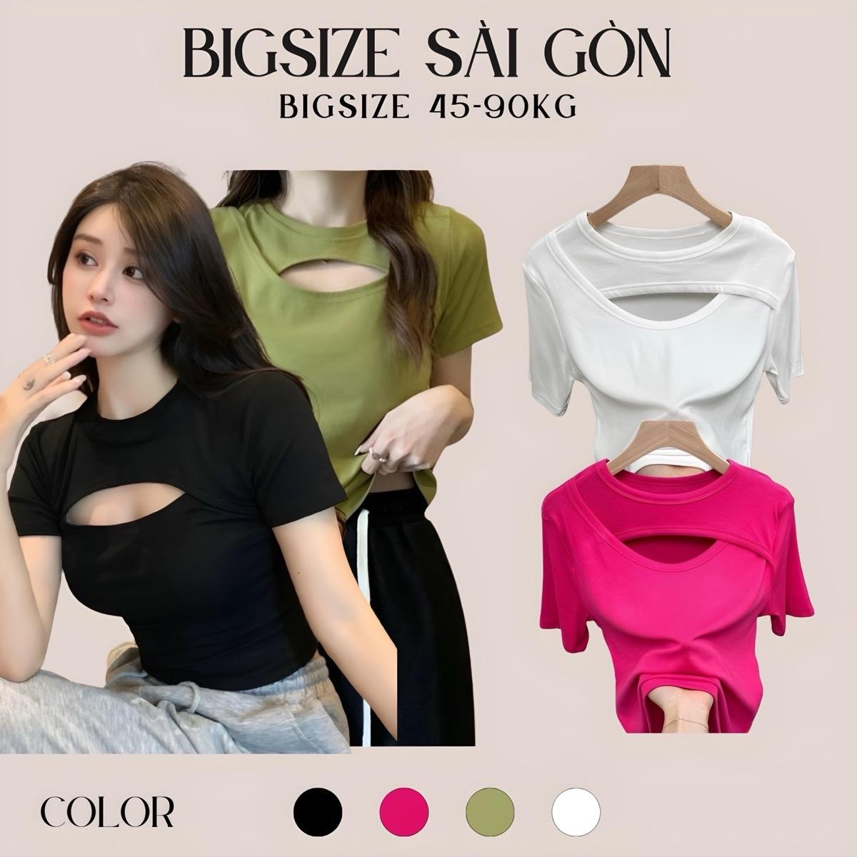 Thời Trang Bigsize Áo Thun Gân Tăm 50 - 100Kg Dễ Thương Top Nữ Cổ Tròn Women - B.1137