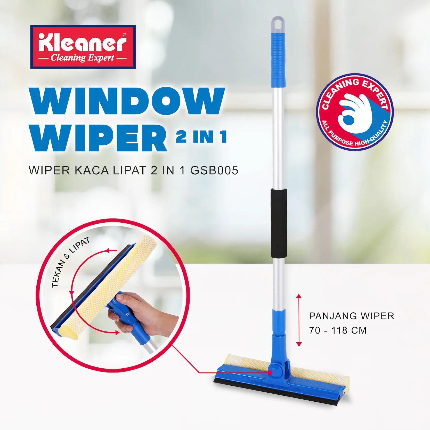 [COD] Kleaner Alat Pembersih Kaca 2 in 1 / Wiper Jendela Teleskopik