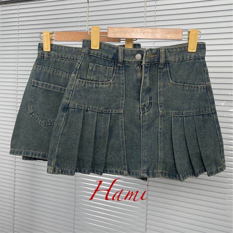 Chân Váy Jeans Ngắn Xếp Ly, Váy Jean Xoè 3 Size SML