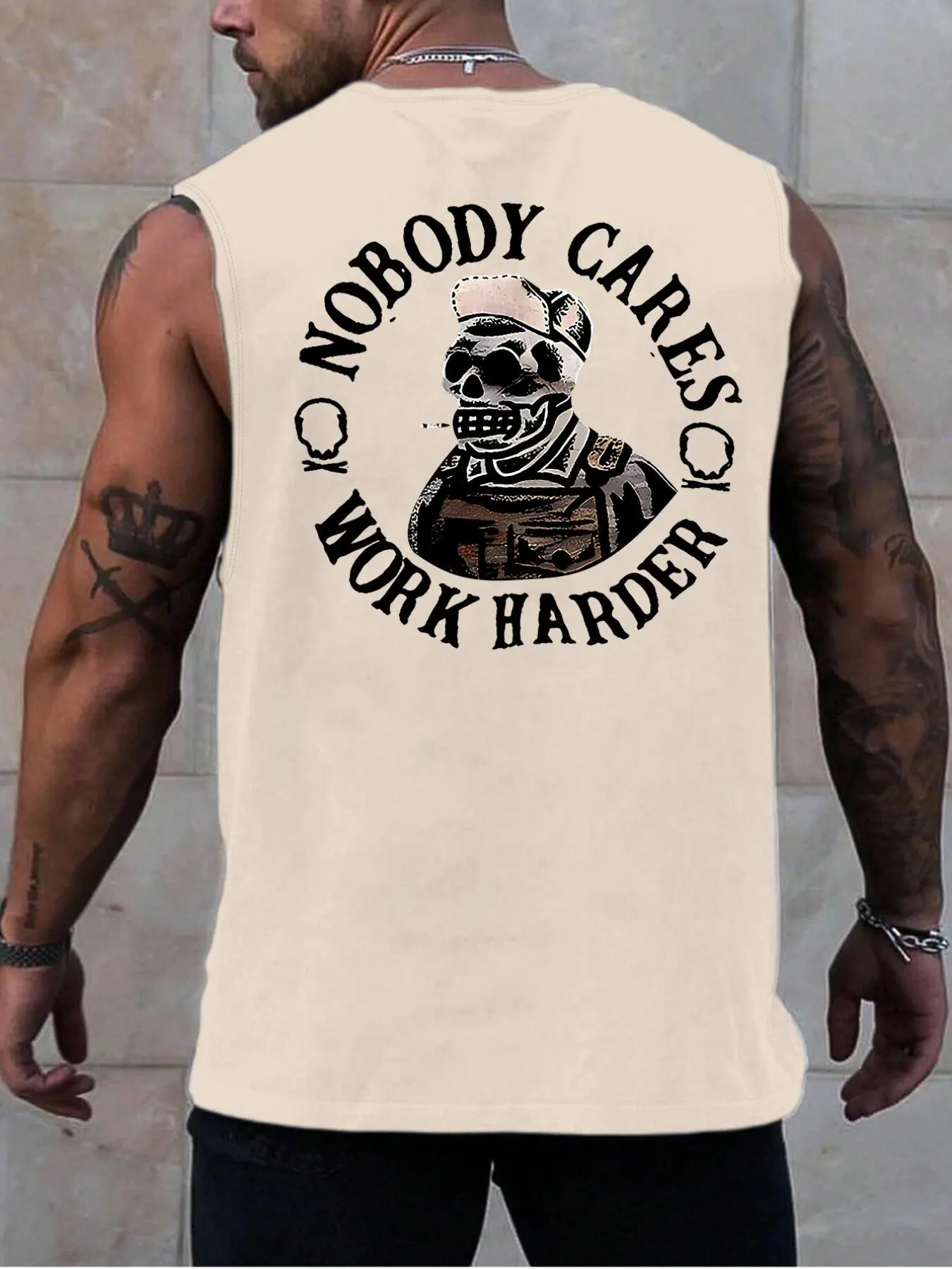 Men's Regular Fit Skull Print Round Neck Tank Top, Casual Comfy Workout Sleeveless Vest for Summer, Men's Top for Outdoor Activities, Menswear