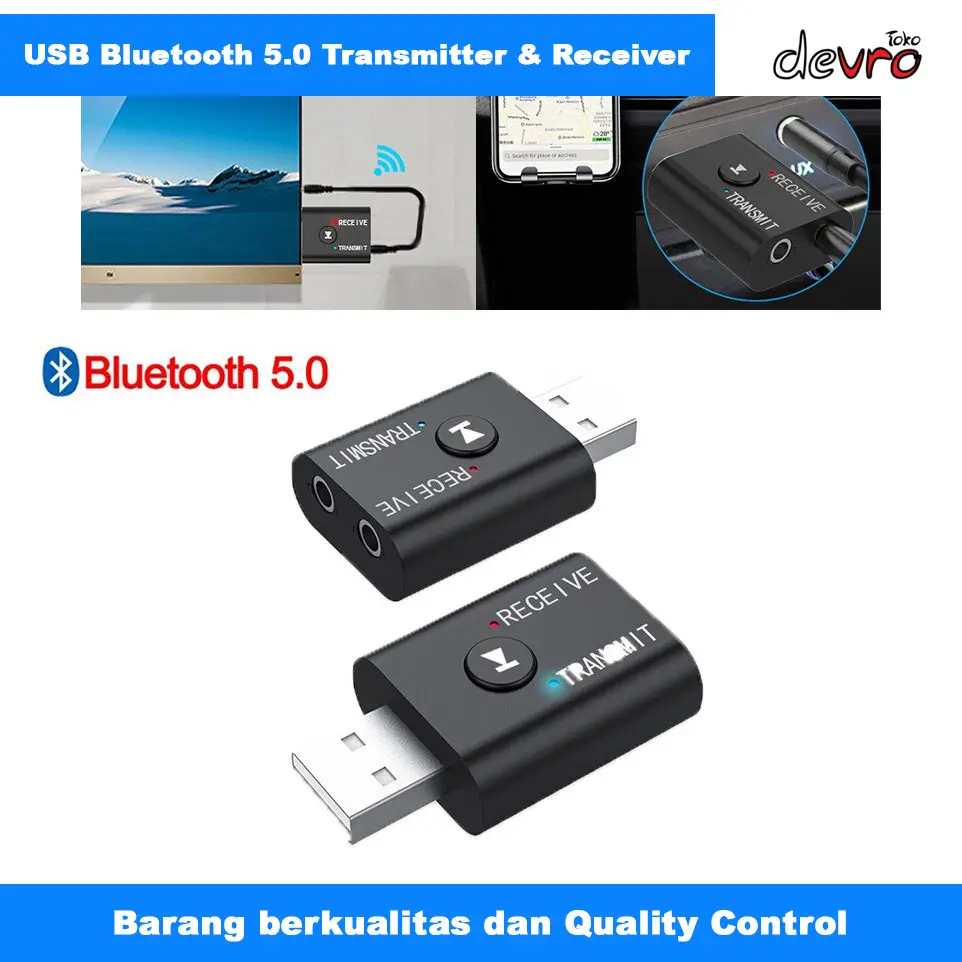 USB Bluetooth 5.0 Transmitter Receiver Audio Adapter - USB Dongle Bluetooth - DigRepair YET-TR6 Komputer Laptop