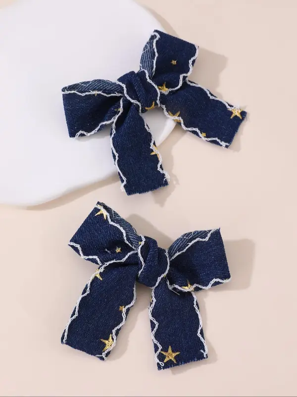 Cute Star Pattern Hair Bows, Denim Hair Bows, Fashionable Hair Accessories for Girls, Minimalist Headwear Suitable for Thick Hair 7