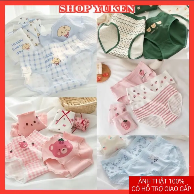 Quần Chíp Cho Bé Gái ( Người Lớn ). Combo 5 Quần Lót Cotton Cho Bé Gái 35-55kg In Hình Siêu Kute 0