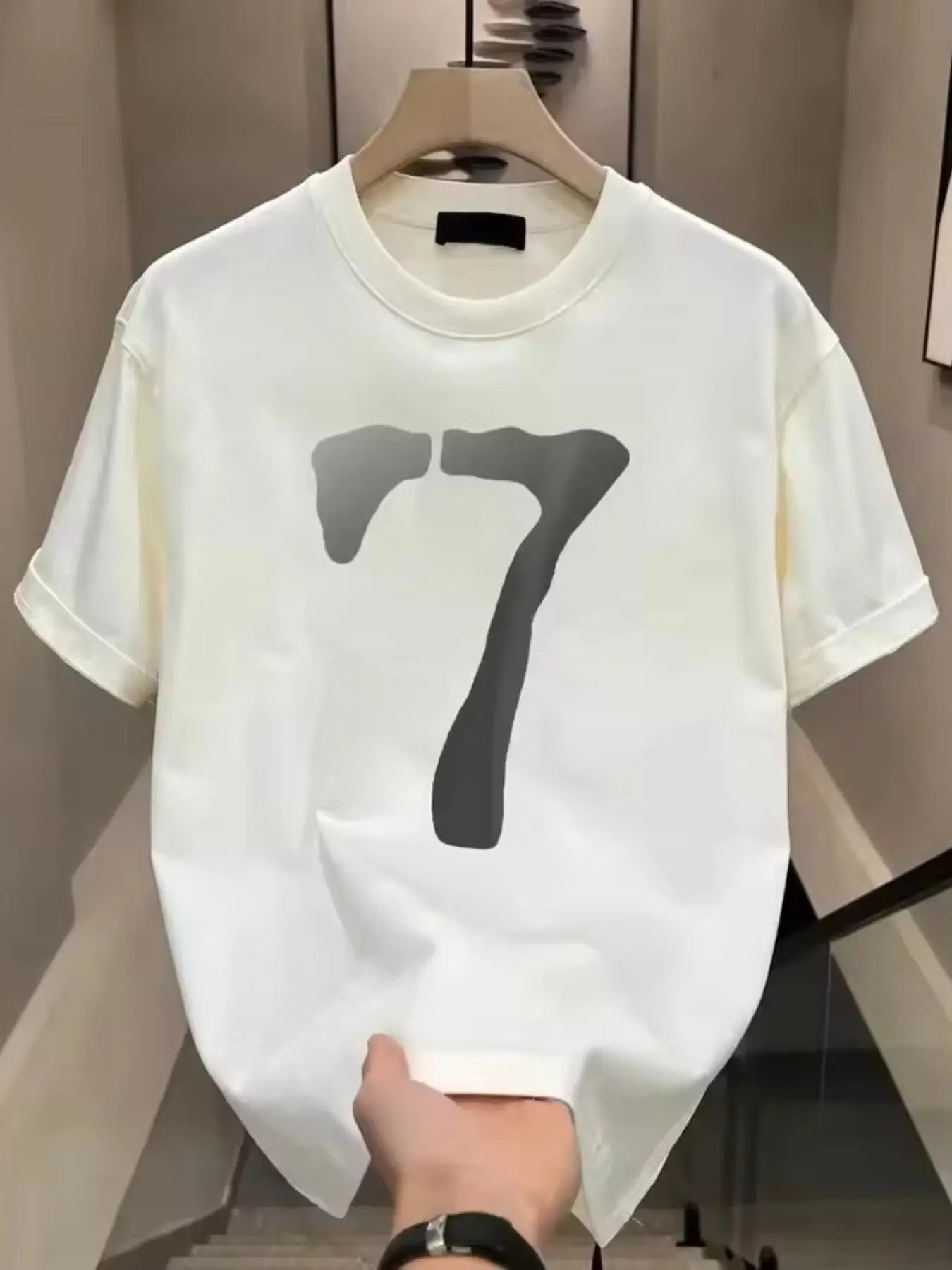 Men's Number 7 Print Round Neck Tee, Regular Fit Casual Short Sleeve Crew Neck T-Shirt for Summer, Fashion Men's Top for Daily Wear