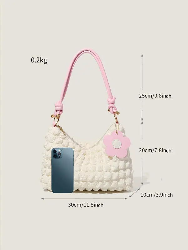 Textured Knot Design Tote Bag for Women, Work Bag, Fashion Plush Underarm Handbag, Casual Quilted Shoulder Purse for Work & Daily Used 7