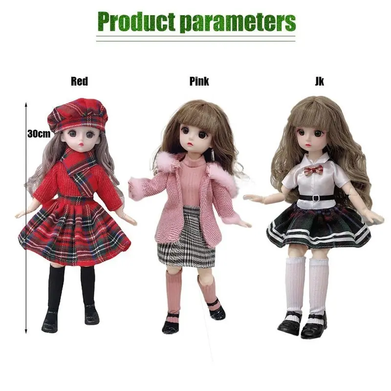Boneka BJD 30cm Mainan Anak Perempuan dengan Dress Cantik dan Rambut Panjang Bisa Dimainkan dan Dikoleksi Cocok untuk Hadiah Ulang Tahun 1