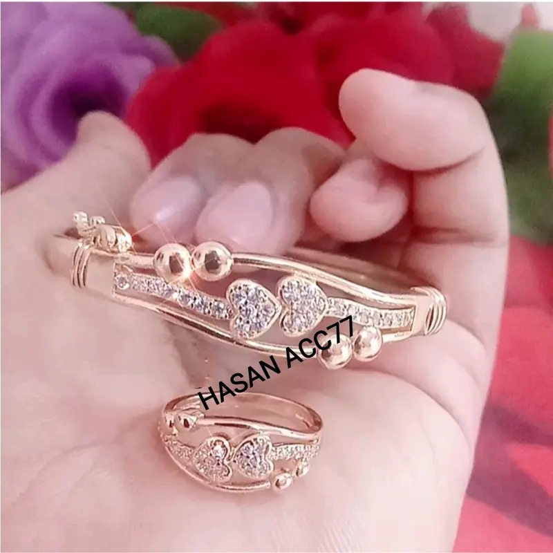 gelang fre cincin tangan bangkok wanita dewasa model hati emas berlian/Titanium/viral Gold 1