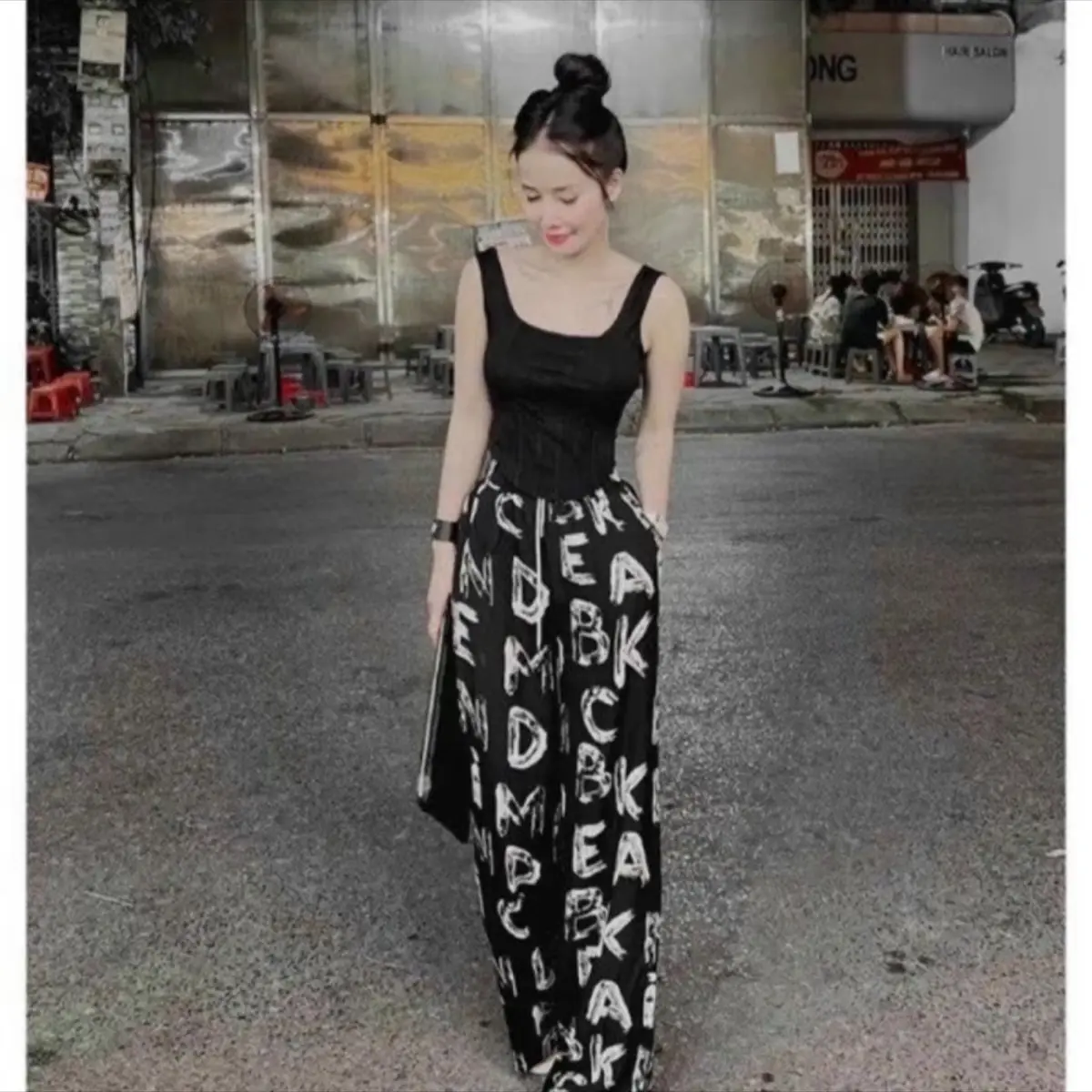 Quần lụa in không  nhăn dáng xuông Nhung Nữ