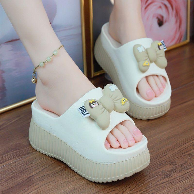 Dép Cao Gót Cho Nữ, Thời Trang Ngoài Trời, Nhẹ, Đế Dày, Sành Điệu, Dễ Phối Đồ Dép Tăng Chiều Cao, Thiết Kế Thắt Nút Bướm Dễ Thương