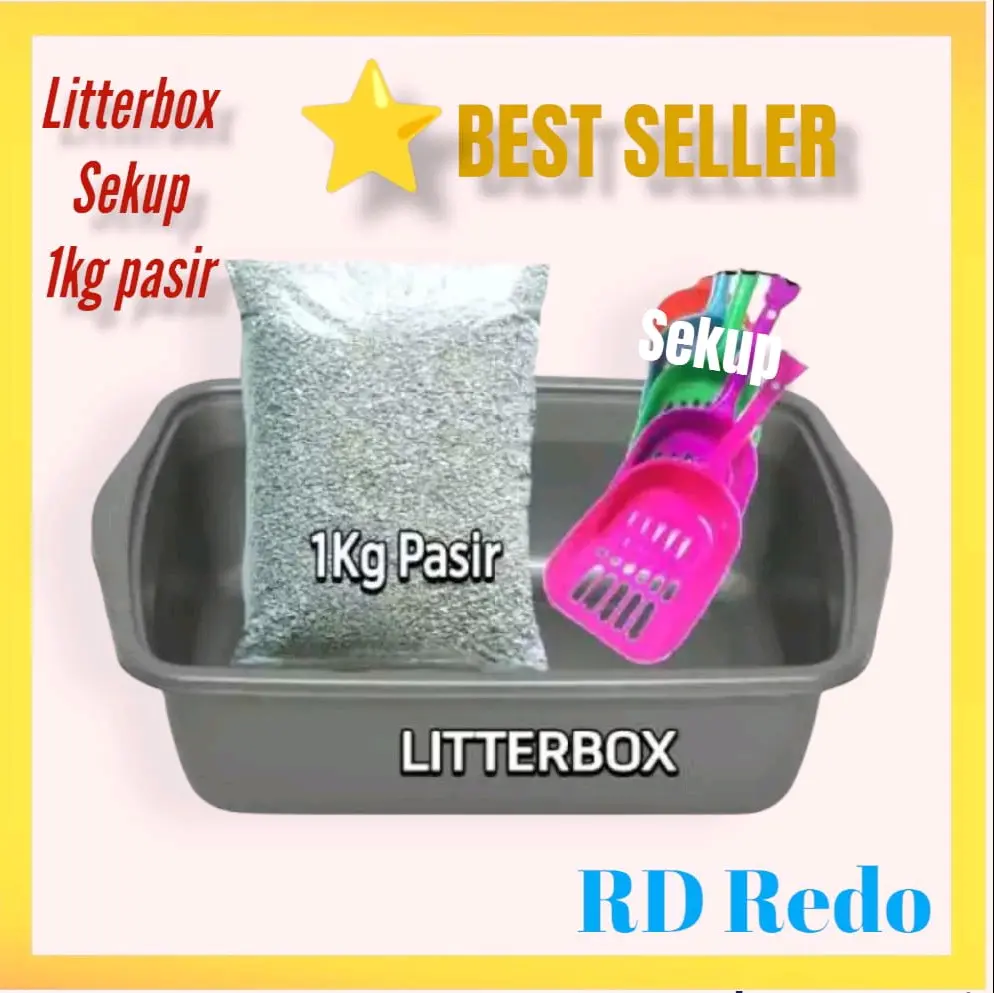 Paket litter box 1set bak + pasir 1kg + serokan murah Plastik