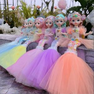Muñeca princesa sirena hermosa de 45cm 1 pieza, juguete para niñas, ojos azules,con ojos realistas y articulaciones móviles, muñeca princesa de vestido de boda, juguete para vestir, la cola de pez se puede desplegar, regalo para Navidad/Acción de Gracias