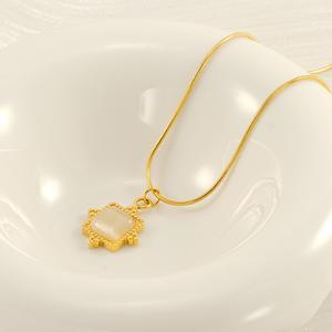 Loket Keluli Titanium, Gaya IN Fesyen, Batu Alamiah, Rantai Tulang Ular Bulat Retro Perancis Wanita, Kalung Keluli Tahan Karat, untuk Wanita Jewelry Necklaces