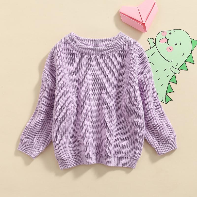 Toddler Baby Round Neck Sweaters, Winter Warm Long Sleeve Candy Color Knit Pullovers 3