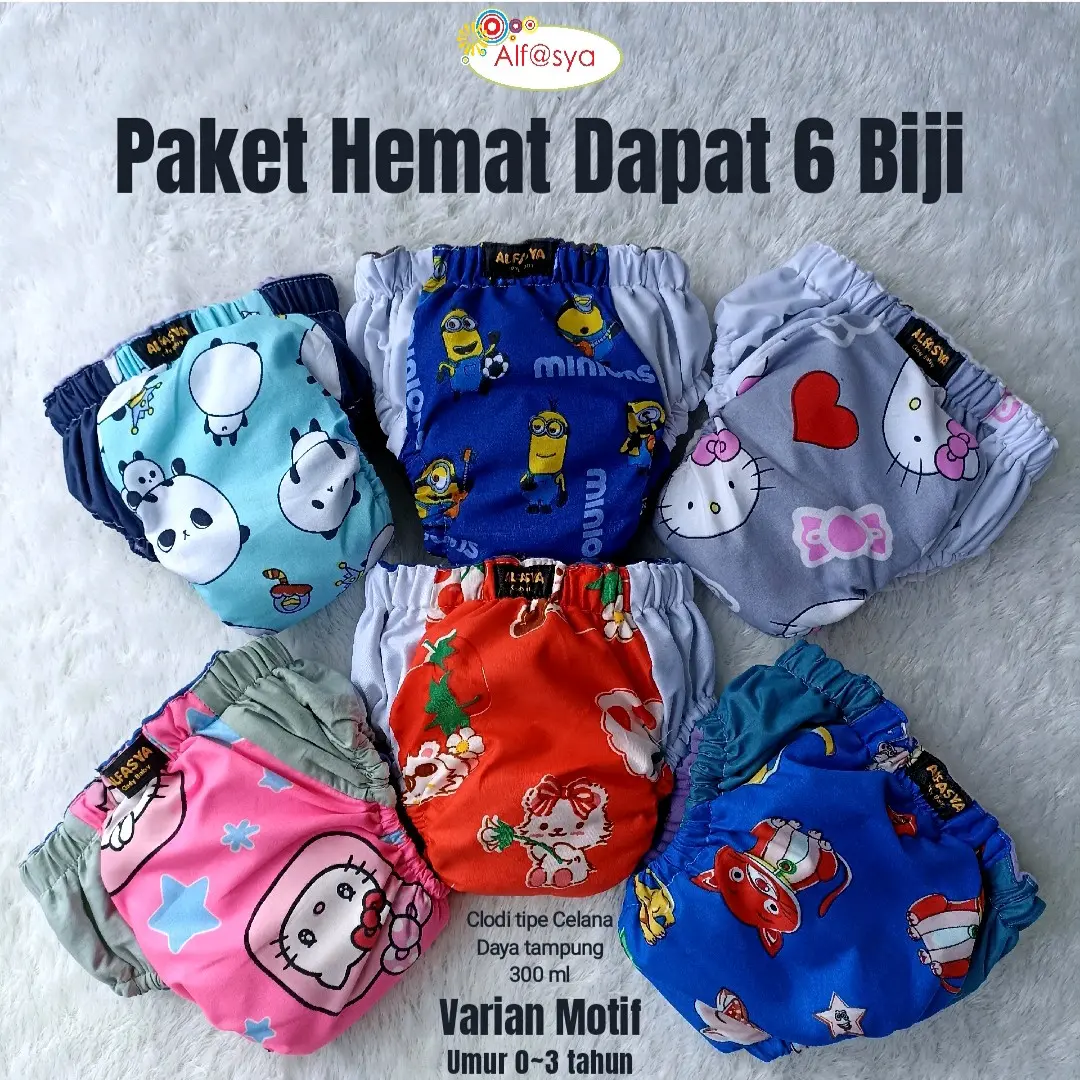 Popok Paket Hemat 6 Biji ,Popok Cuci Ulang Clodi Pant AIO bayi anak-anak Tipe Celana Clodi termurah
