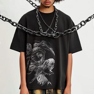 ブランド ノスタルジッククラシックレトロオーバーサイズハイストリートサマールーズショートスリーブTシャツ アニメデザイン チェーンアクセントき