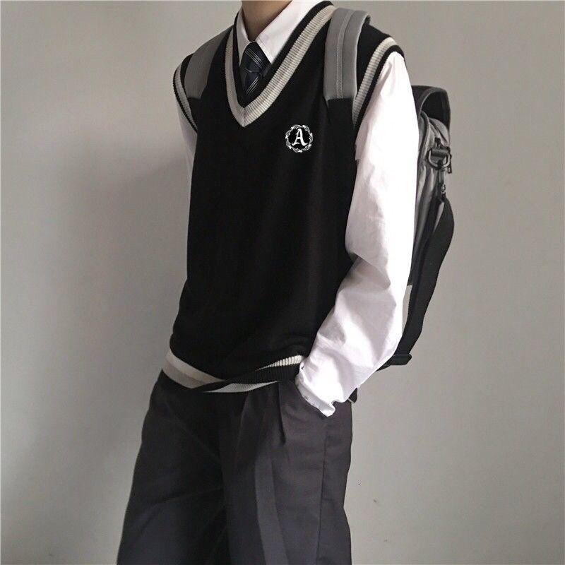 Áo Len Vest DKSweater, Phong Cách Đại Học Mùa Thu, Dành Cho Học Sinh Nam, Xu Hướng Hàn Quốc, Không Tay, Cổ Chữ V, Áo Len Dệt Kim, Áo Vest JK, HK 2