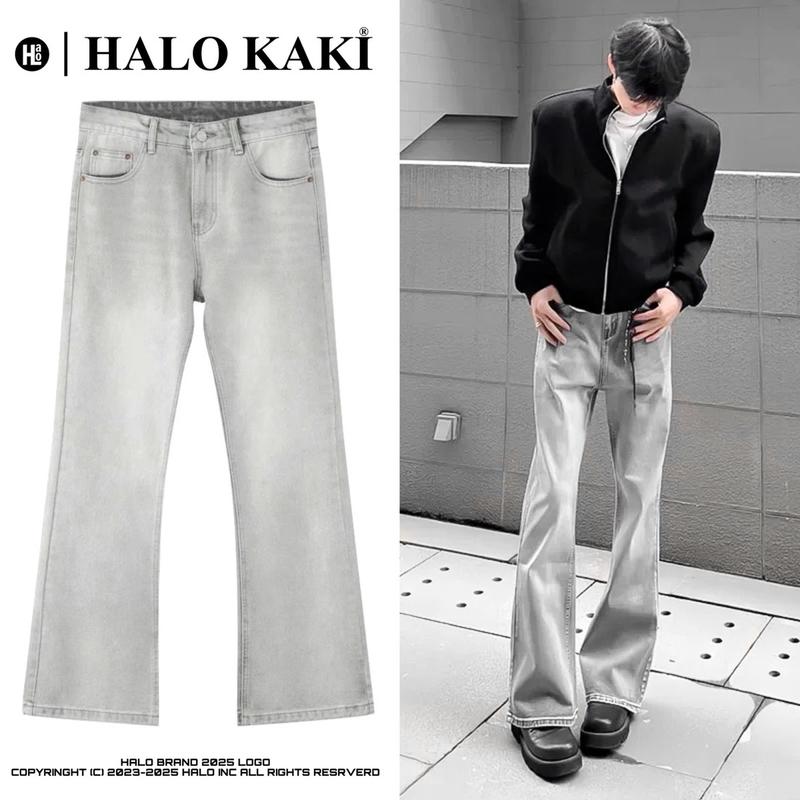 JEANS LOE XÁM/ĐEN/TRẮNG/XANH - Quần jeans ống loe halo kaki Nhỏ Thông thường Cotton Pants Voi Denim Ong Menswear Nam Có Túi