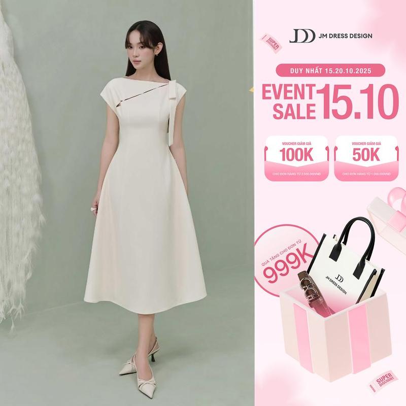 Đầm Dáng Đổ Buộc Nơ Vai 1S55.2507K – Đầm Dự Tiệc Cắt Out ngực Thanh Lịch Romantic Minimalism Thiết Kế Bởi JM Dress Design