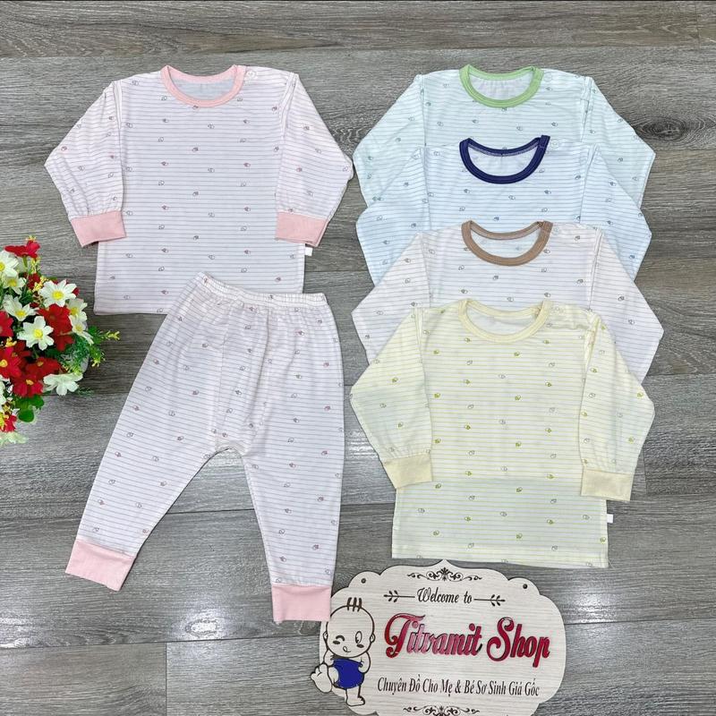 Bộ dài minky cài vai peptit kẻ mềm mát co giãn 4 chiều cho bé