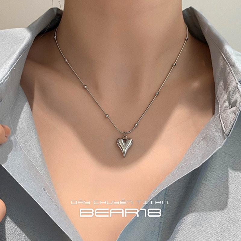 Dây chuyền, vòng cổ có mặt trái tim THÉP TITAN KHÔNG GỈ, trang sức vòng cổ unisex phù hợp cho cả nam và nữ BEAR18 - D233