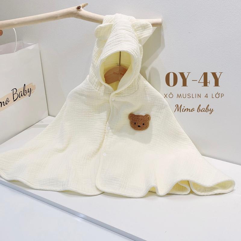 Áo choàng chống nắng cao cấp xô muslin 4 lớp kèm kính chắn giọt bắn dễ thương cho bé (0-4y) Qa34 Mimo Baby