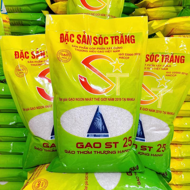 GẠO ST25 Loại 1 Bao 5KG (  Gạo Ngon Thế Giới ) Dẻo Mềm Thơm Cơm