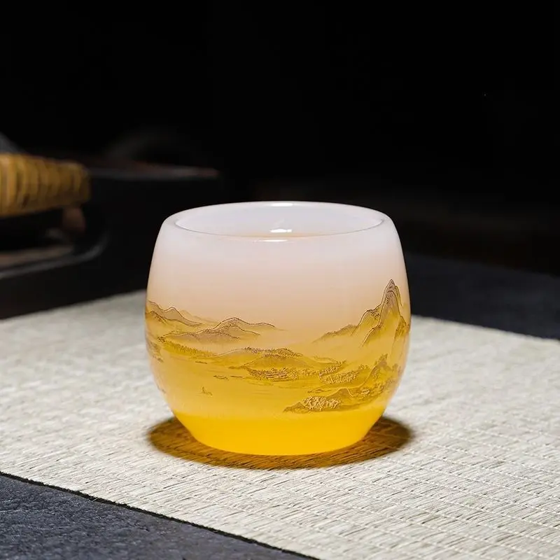 Thousand-Li Landscape Jade Porcelain Glaze Master Cup Special High-End Chinese Tea Cup Landscape Cup High-End Jianzhan Guest Cup Heat Insulation