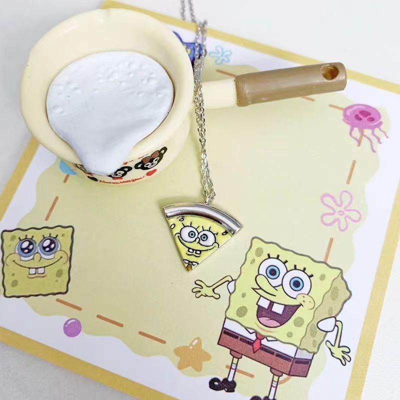 Product Introduction of Cartoon SpongeBob Pizza  Necklace Cute Creative Kawaii Couple  Accessories Sweet Birthday Gift 14
