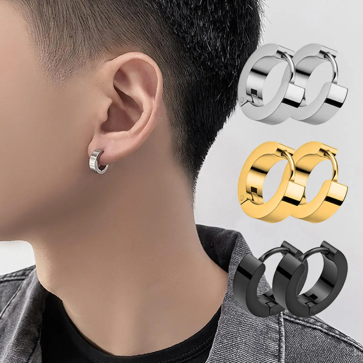 Bông Tai Thép Không Gỉ Unisex, Nhiều Loại, Màu Đen, Dành Cho Nam Và Nữ, Punk, Gothic, Xỏ Khuyên, Trang Sức