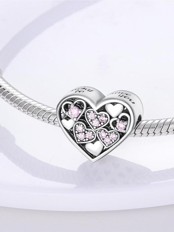 Heart Shaped Rhinestone Decorated Dangle Charm,  Sweet Fashion DIY Jewelry for Women & Girls, Trendy All-match & Exquisite Jewelry for Birthday Gift 3