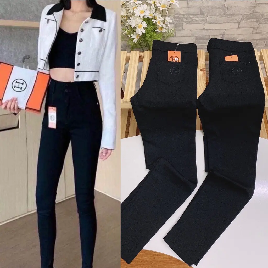 Quần Legging Nữ Cạp Cao Hai Khuy Khóa Chữ H UMI Hàn Co Giãn Tốt 2 Màu (Nâu-Đen)