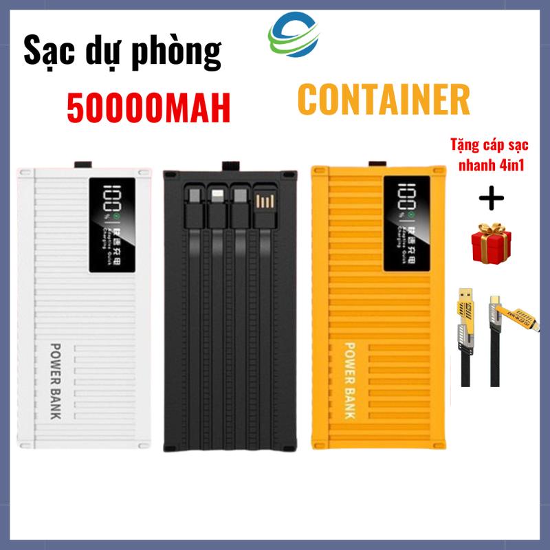   TẶNG CÁP SẠC NHANH  PIN Dự Phòng CONTAINER 50000mAh  tích hợp 4 dây ra bảo hành 12 Tháng phụ Kiện điện thȯại Pin Dự Phòng Sạc Pin Đèn 