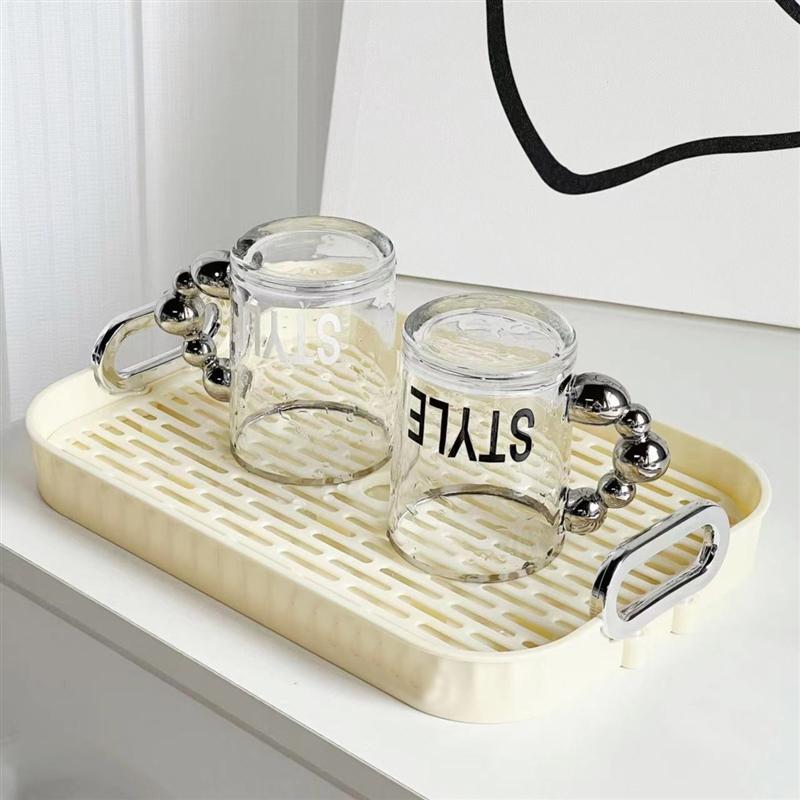 Khay úp ly cốc, khay đựng ấm chén nhựa PP cao cấp màu kem - UF348