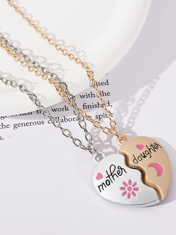 Mother & Daughter Themed Heart Pendant Necklace, Fashion Jewelry for Party, Daily Clothing Decor, Trendy All-match & Exquisite Jewelry for Birthday Gift 0