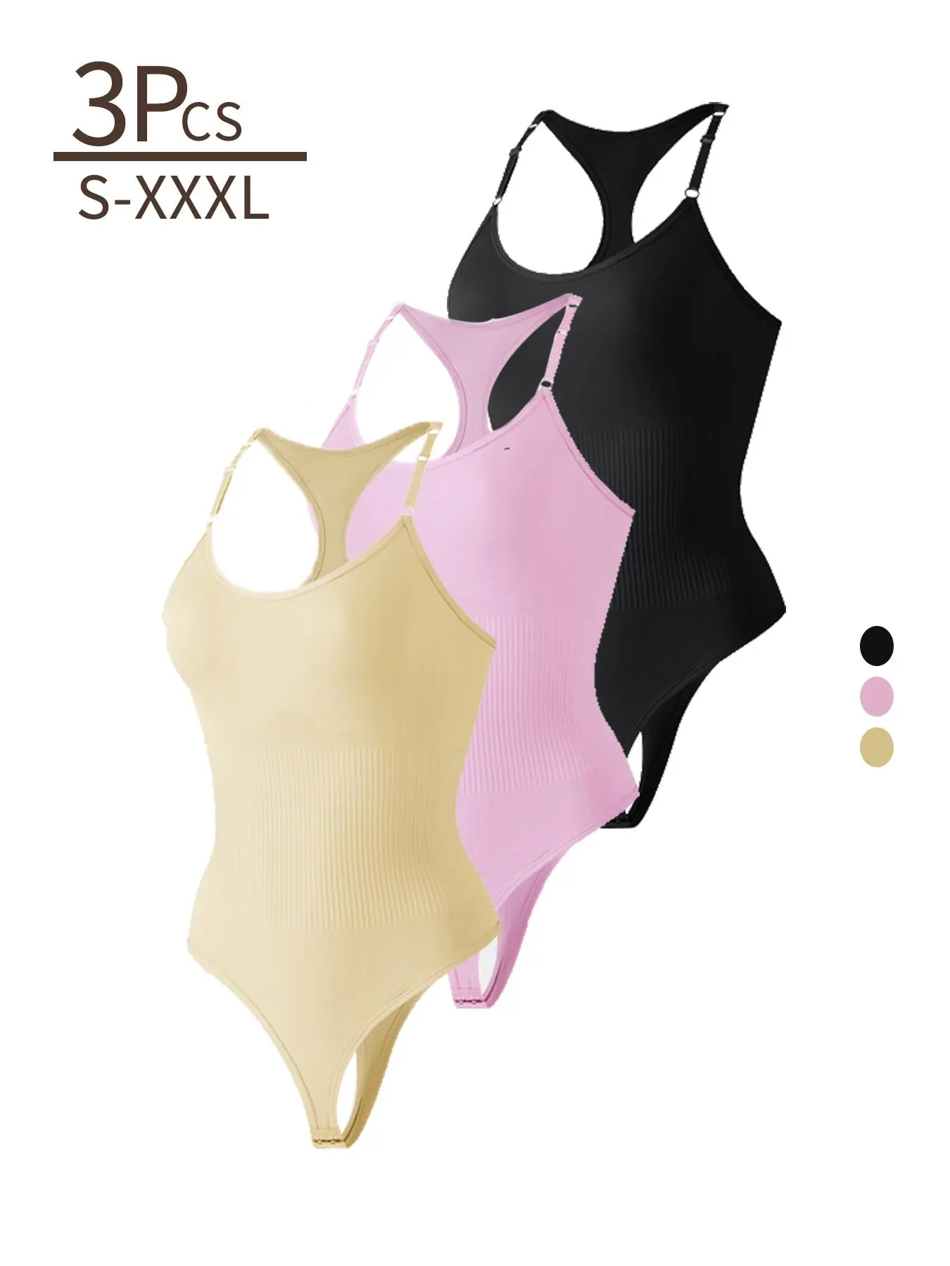 Women's Solid Color Crotch Buckle Ribbed Shapewear Bodysuit, Casual Comfortable Breathable Adjustable Strap Backless Sleeveless Tummy Control Shaper, Ladies Shapewear for All Seasons