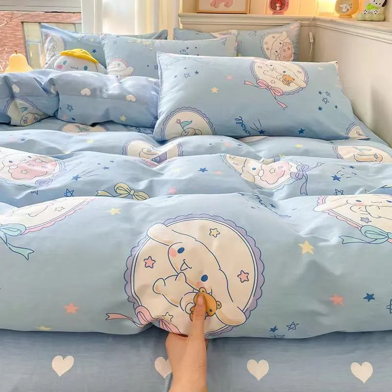 Bộ Chăn Ga Gối Nệm Hoạt Hình, Thiết Kế Hình Chó Tai To, Dễ Thương, Làm Bằng Bông Đã Giặt, Bộ Bốn Món, Thích Hợp Cho Ký Túc Xá Sinh Viên, Phổ Biến, Bao Gồm Bộ Chăn Ga Và Vỏ Chăn Ba Món