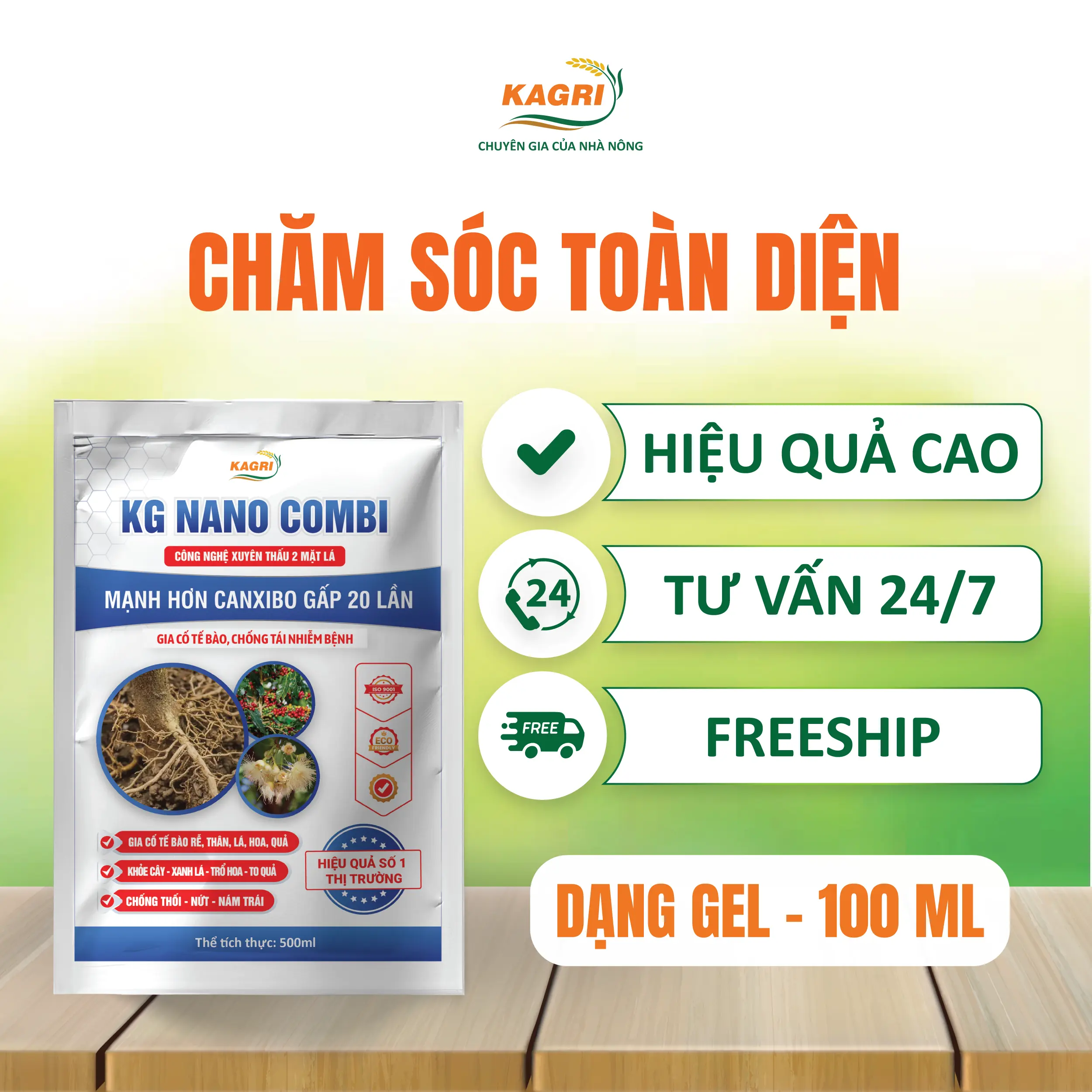 [KAGRI] Phân bón chăm sóc toàn diện cho cây trồng KG NANO COMBI 100ml dạng nước, tưới gốc phun lá, mạnh hơn canxi bo