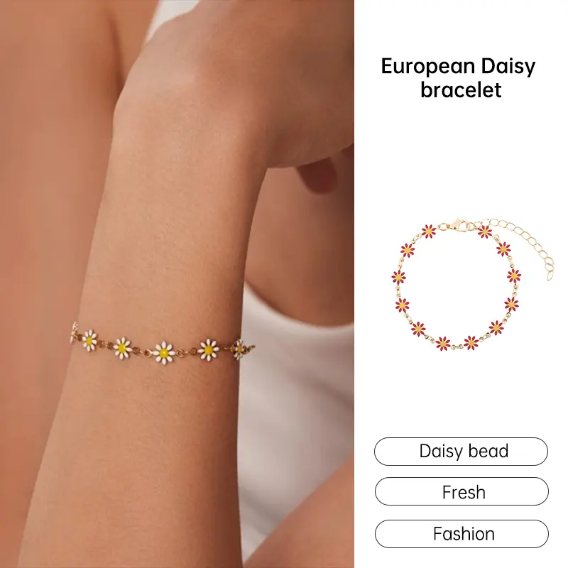 Gelang Manik-Manik Bunga Daisy untuk Wanita, Perhiasan Tangan Mewah, Gelang Tangan Modis dan Segar